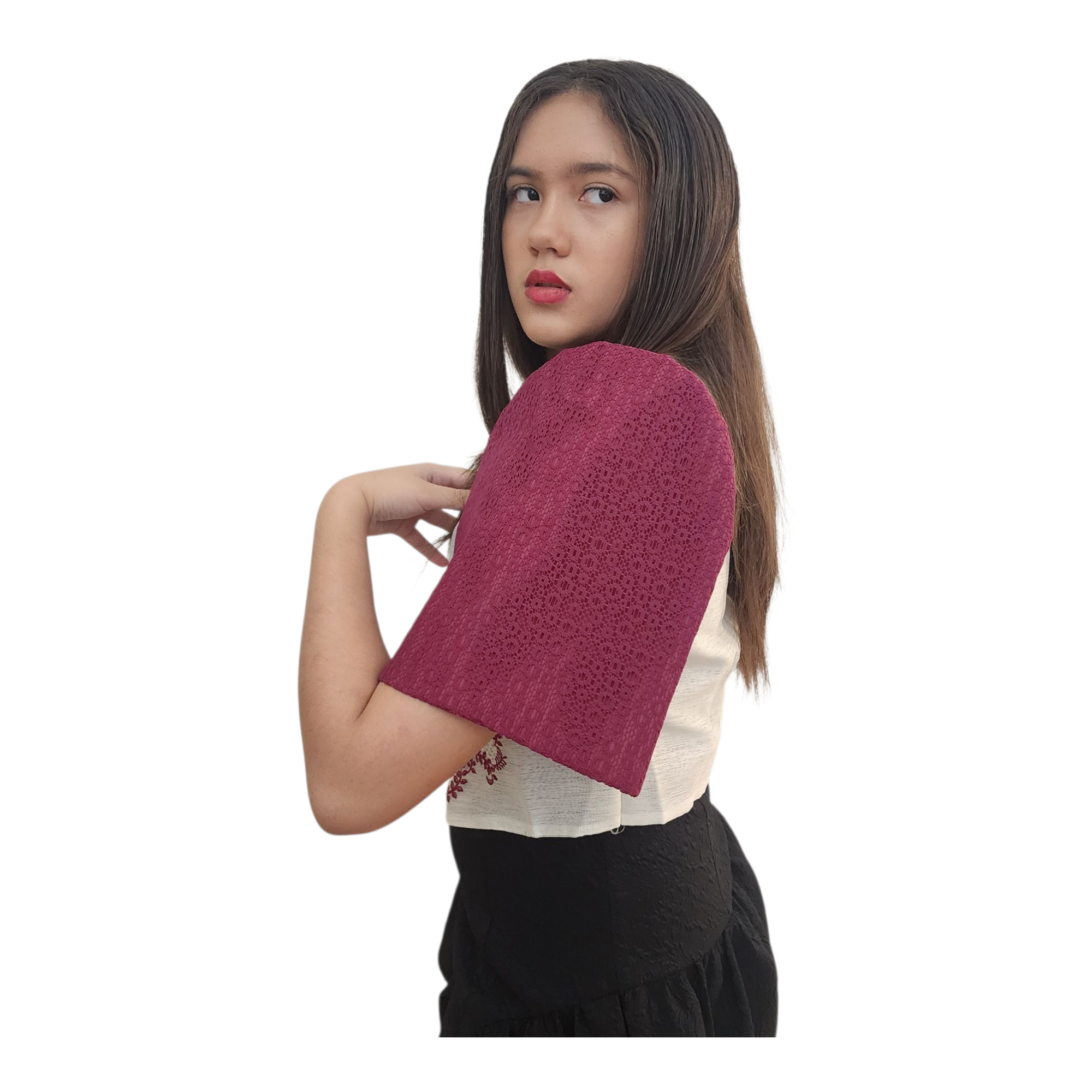 Filipiniana Bolero Top with Burgundy Floral Embroidery