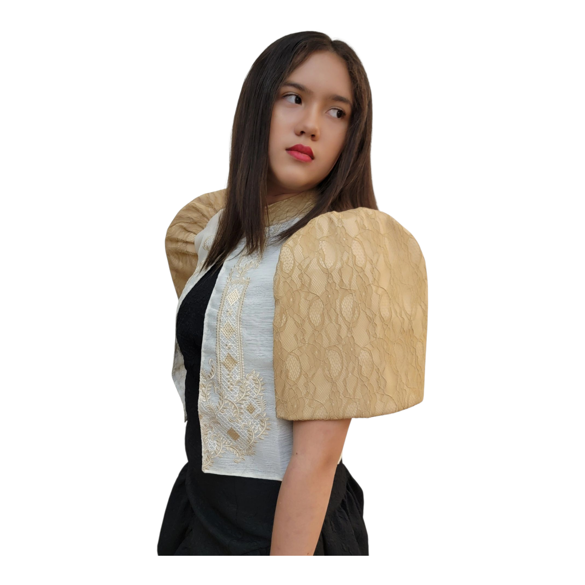 Filipiniana Bolero Top with Mocha Floral Embroidery