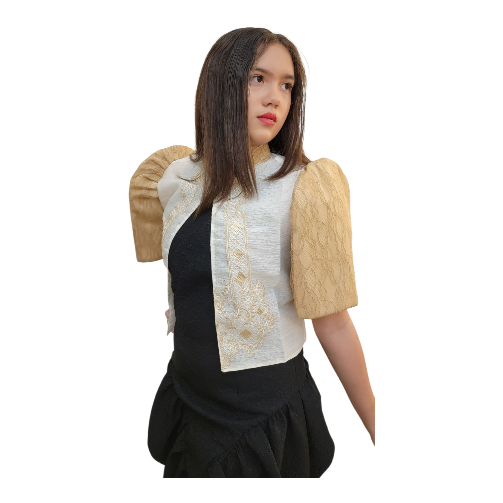 Filipiniana Bolero Top with Mocha Floral Embroidery