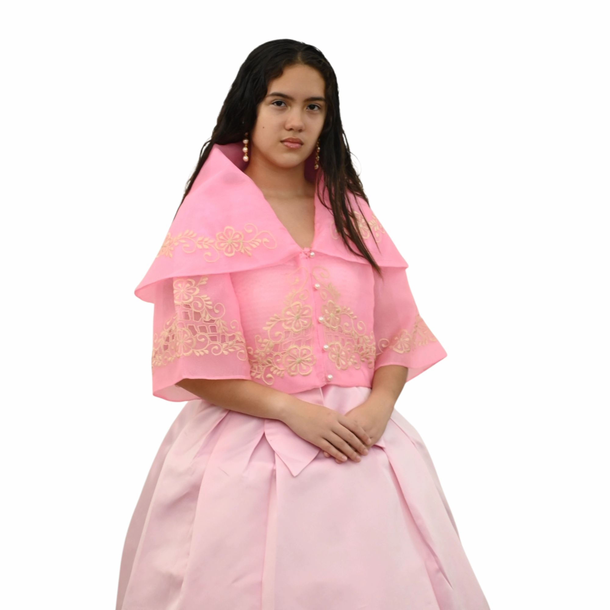 Maria Clara Filipiniana Top, Traditional Blouse with Embroidery and Button Front