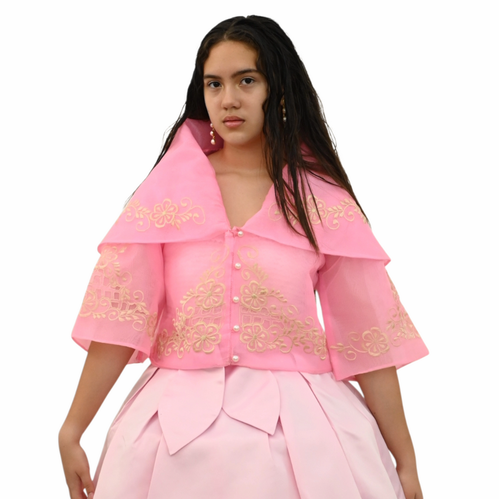 Maria Clara Filipiniana Top, Traditional Blouse with Embroidery and Button Front