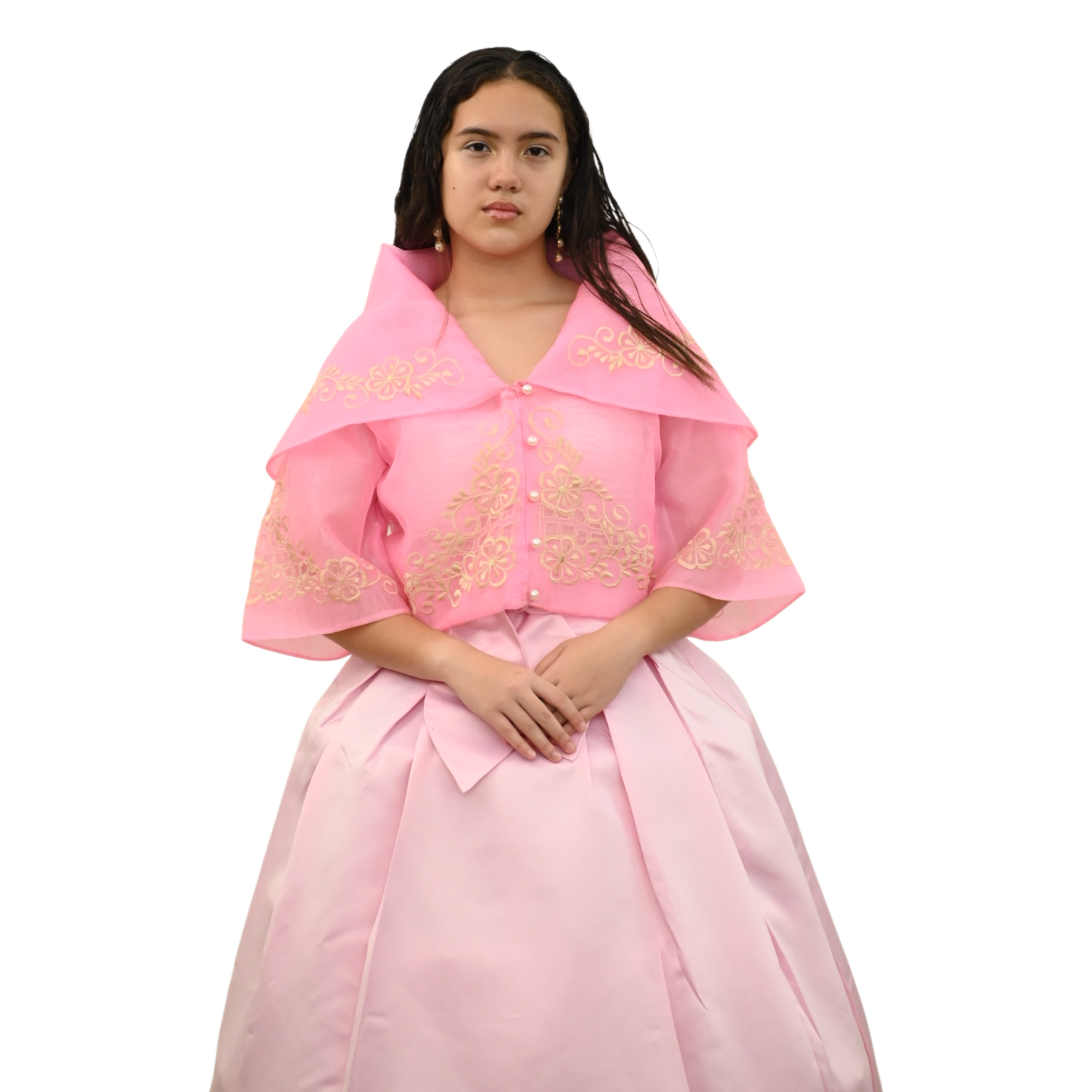 Maria Clara Filipiniana Top, Traditional Blouse with Embroidery and Button Front