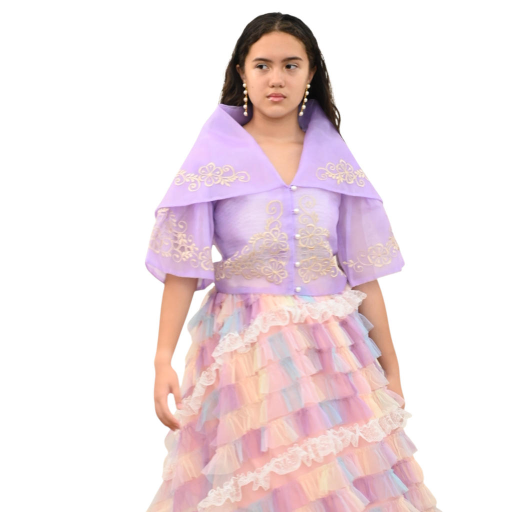 Maria Clara Filipiniana Top, Traditional Blouse with Embroidery and Button Front