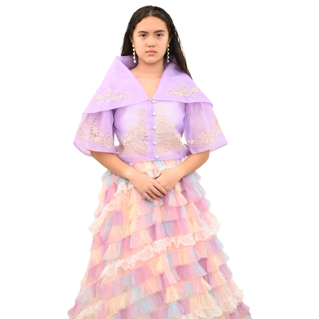 Maria Clara Filipiniana Top, Traditional Blouse with Embroidery and Button Front