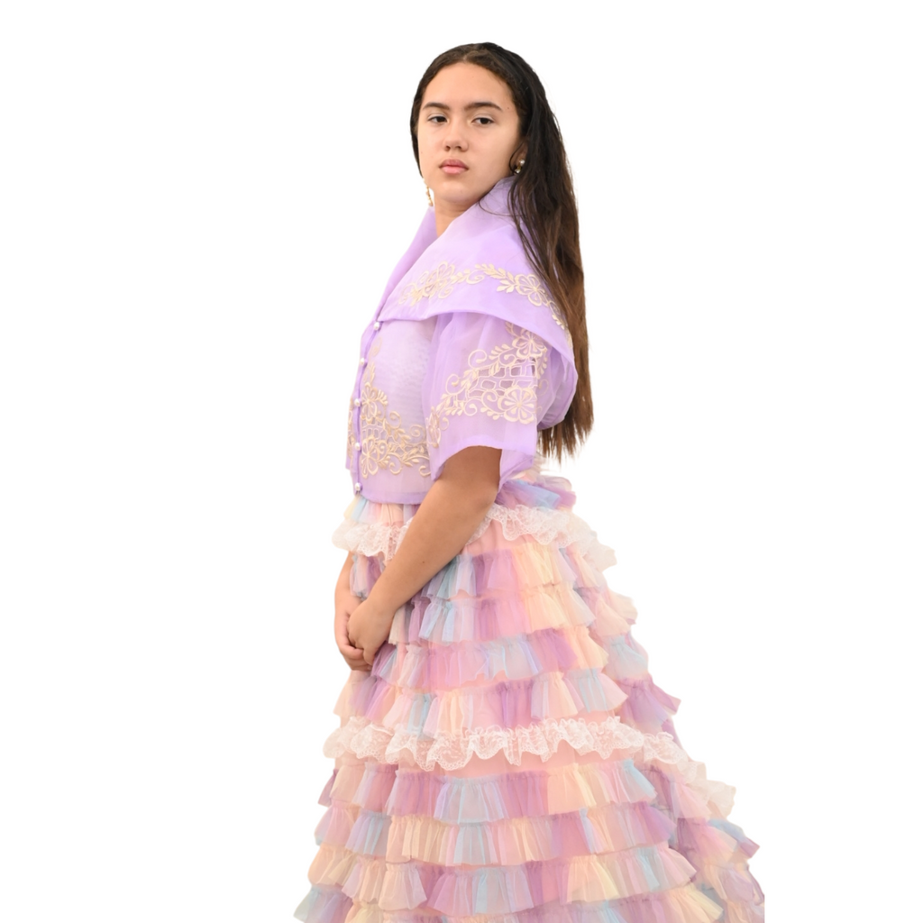 Maria Clara Filipiniana Top, Traditional Blouse with Embroidery and Button Front
