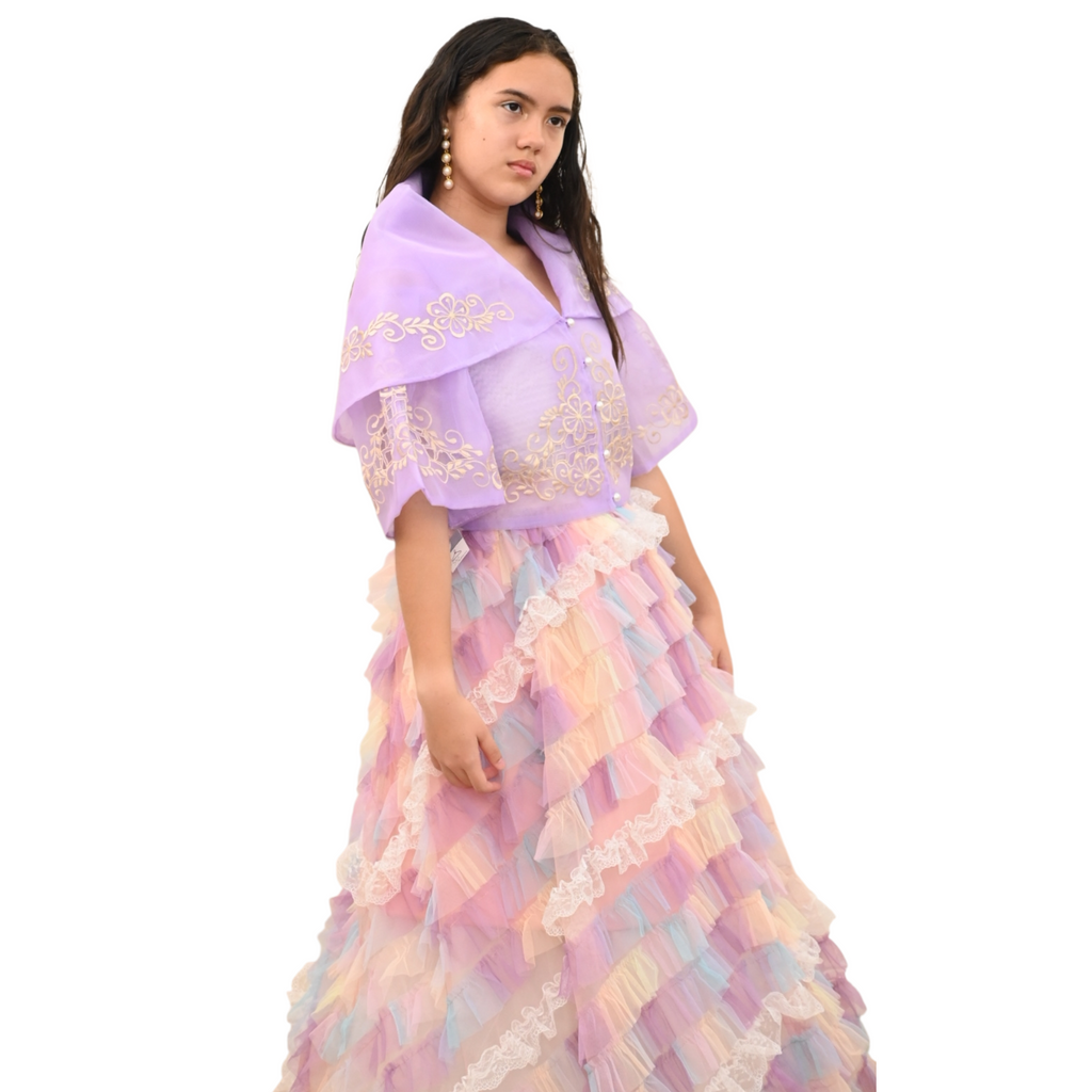 Maria Clara Filipiniana Top, Traditional Blouse with Embroidery and Button Front
