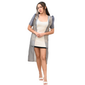 Sugar Filipiniana Long Blazer with Embroidered Trim, Short Sleeve Open Front Cardigan