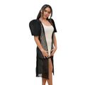 Sugar Filipiniana Long Blazer with Embroidered Trim, Short Sleeve Open Front Cardigan