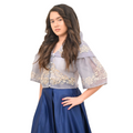 Maria Clara Filipiniana Traditional Embroidered Blouse, Grey, Button Front